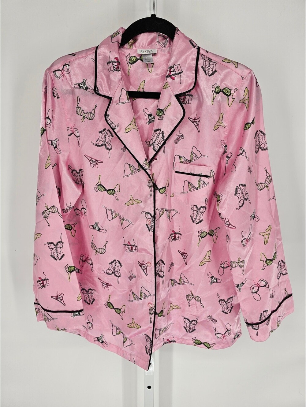 La Senza Women's Pink Long Sleeve Printed Button Down V neck Sleepwear Size L/G
